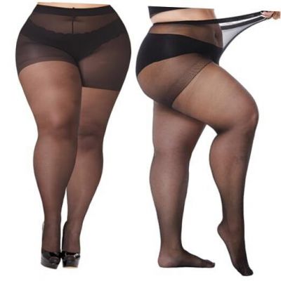 Buauty Plus Size Sheer Tights for Women, 20D High Waist Pantyhose 3X-4X Black